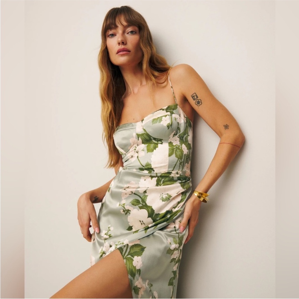 Reformation Marguerite silk dress in green floral